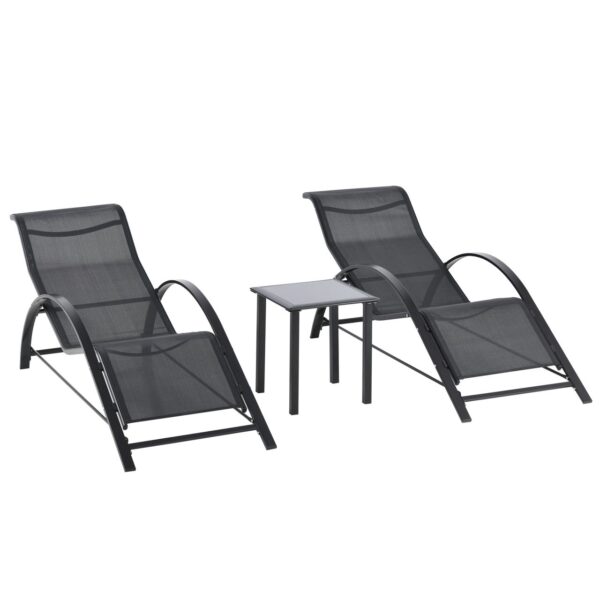 Outsunny Sonnenliege mit Tisch, 3er – Set Gartenliegen, für Balkon, Schwarz