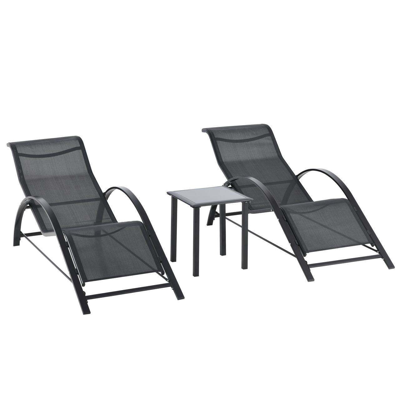 Outsunny Sonnenliege mit Tisch, 3er – Set Gartenliegen, für Balkon, Schwarz