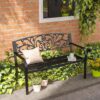 Outsunny Gartenbank Metall, Sitzbank, wetterfeste Parkbank mit Rückenlehne, Armlehne