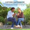 Outsunny Gartenbank Metall, Sitzbank, wetterfeste Parkbank mit Rückenlehne, Armlehne