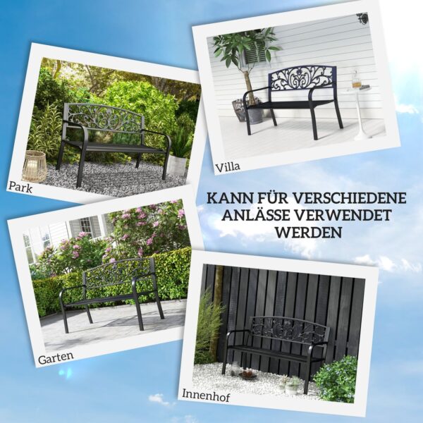 Outsunny Gartenbank Metall, Sitzbank, wetterfeste Parkbank mit Rückenlehne, Armlehne