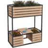 Outsunny Hochbeet aus Holz, 2 – Stufiger Blumenkasten mit Ablage, Innenvlies