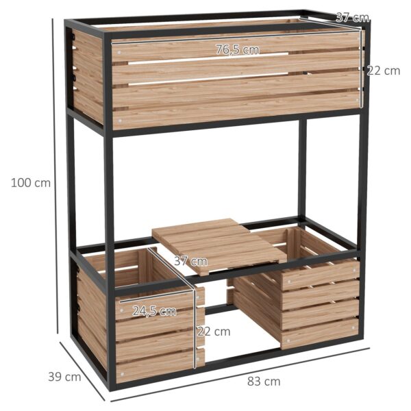 Outsunny Hochbeet aus Holz, 2 – Stufiger Blumenkasten mit Ablage, Innenvlies