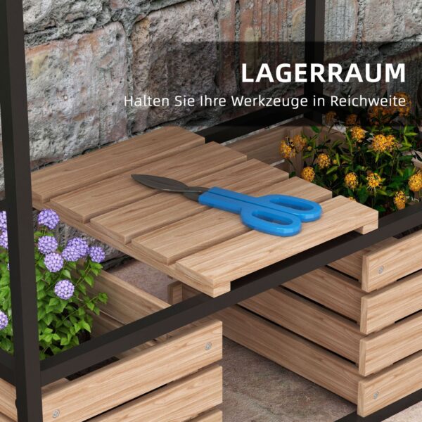 Outsunny Hochbeet aus Holz, 2 – Stufiger Blumenkasten mit Ablage, Innenvlies