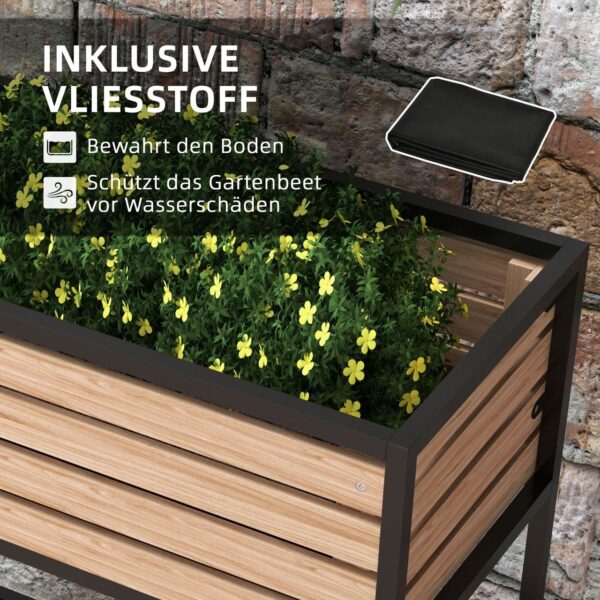 Outsunny Hochbeet aus Holz, 2 – Stufiger Blumenkasten mit Ablage, Innenvlies