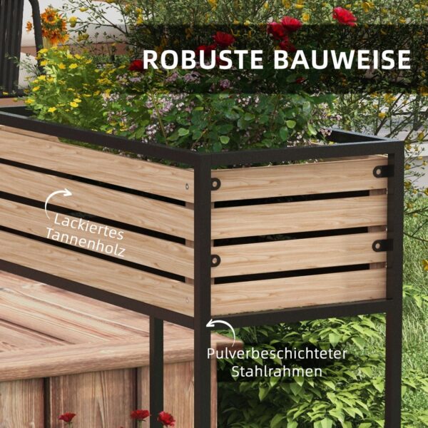 Outsunny Hochbeet aus Holz, 2 – Stufiger Blumenkasten mit Ablage, Innenvlies