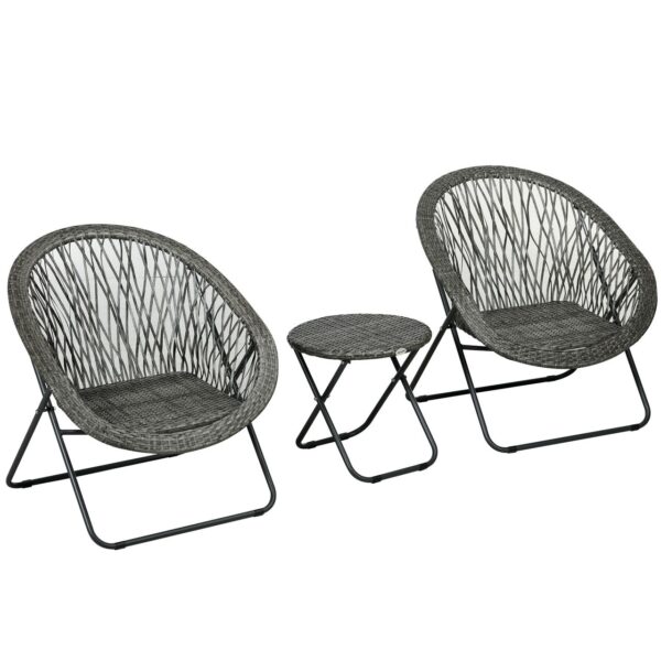4255633549389-1 Outsunny Gartenmöbel – Set 3 – tlg., Gartengarnitur mit Couchtisch, 2 Stühlen, Grau