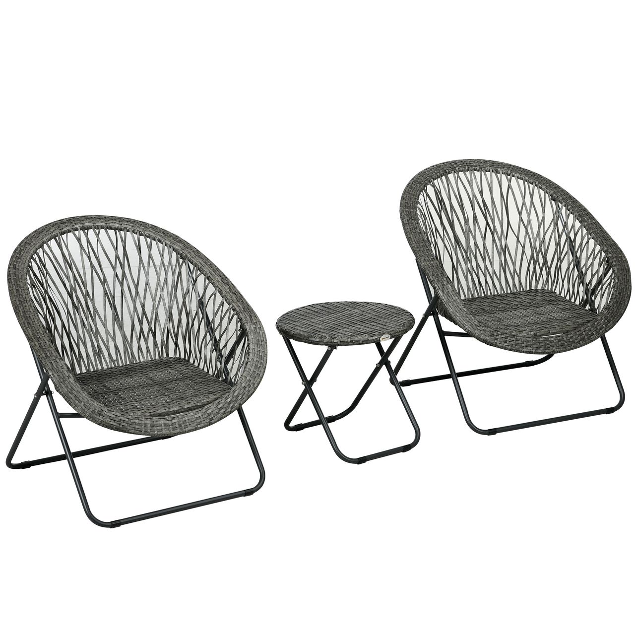 Outsunny Gartenmöbel – Set 3 – tlg., Gartengarnitur mit Couchtisch, 2 Stühlen, Grau