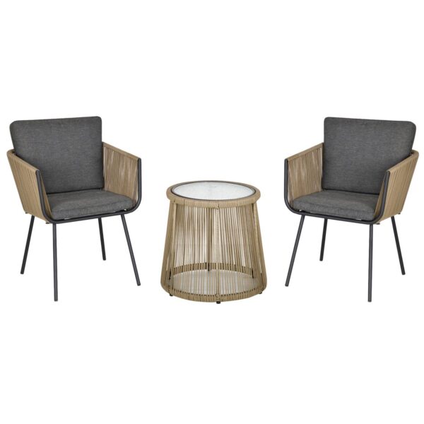 4255633551061-1 Outsunny 3 – tlg. Rattan Gartenmöbel – Set, Sitzgarnitur mit 2 Stühle, Beistelltisch