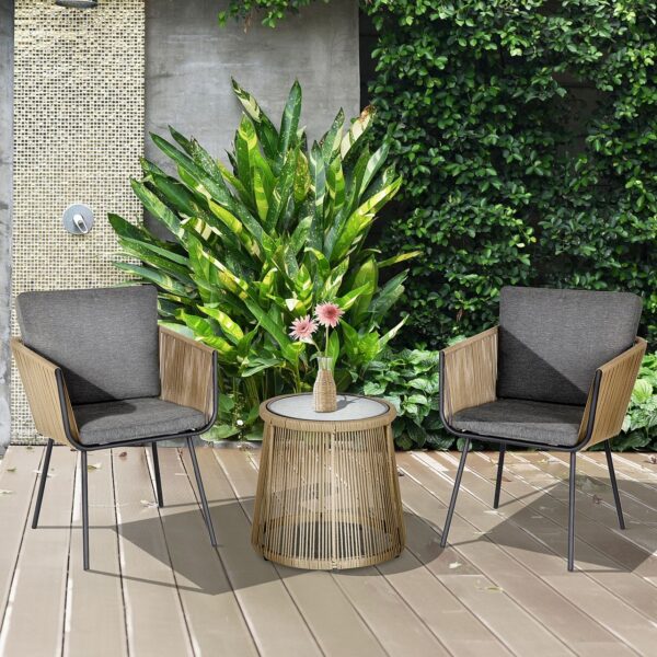4255633551061-2 Outsunny 3 – tlg. Rattan Gartenmöbel – Set, Sitzgarnitur mit 2 Stühle, Beistelltisch