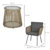 4255633551061-3 Outsunny 3 – tlg. Rattan Gartenmöbel – Set, Sitzgarnitur mit 2 Stühle, Beistelltisch