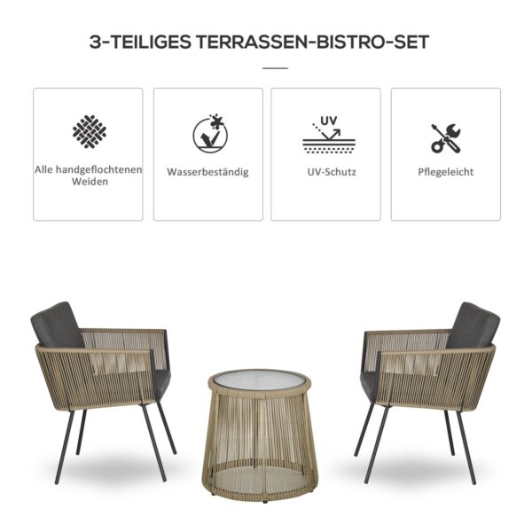 4255633551061-4 Outsunny 3 – tlg. Rattan Gartenmöbel – Set, Sitzgarnitur mit 2 Stühle, Beistelltisch