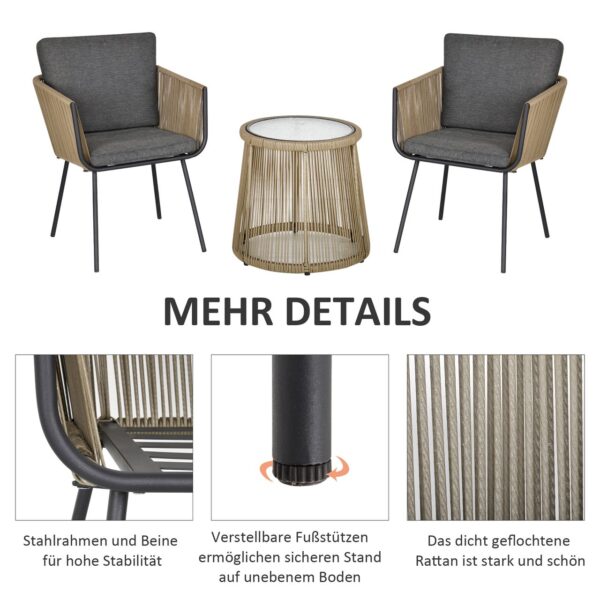 4255633551061-6 Outsunny 3 – tlg. Rattan Gartenmöbel – Set, Sitzgarnitur mit 2 Stühle, Beistelltisch
