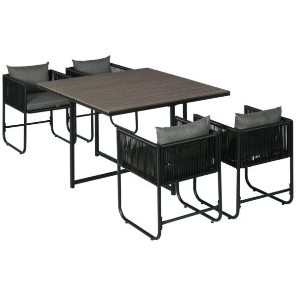 Outsunny 5 – tlg. Polyrattan Gartenmöbel Set Esstisch mit 4 Stühlen für Balkon Grau