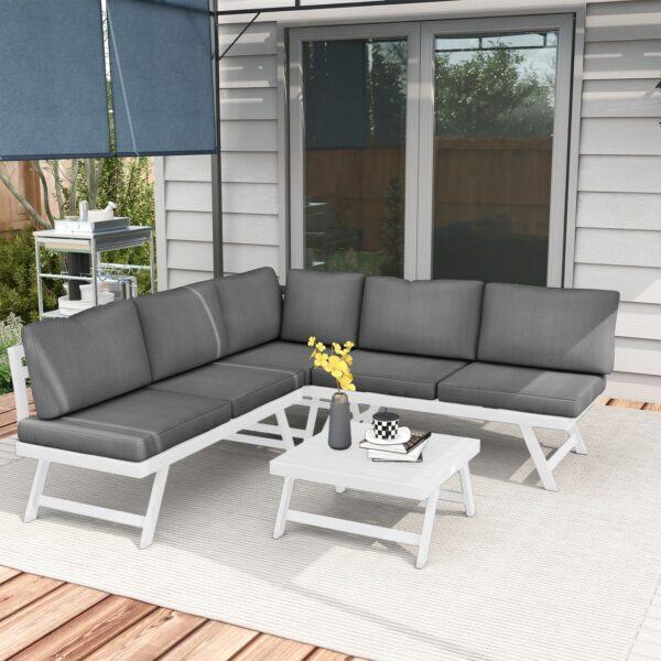 4255633551733-2 Outsunny 4tlg. Gartenmöbel – Set Balkonmöbel – Set mit Ecksofa Zweisitzer Couchtisch