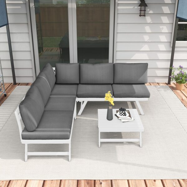4255633551733-8 Outsunny 4tlg. Gartenmöbel – Set Balkonmöbel – Set mit Ecksofa Zweisitzer Couchtisch