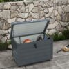 Outsunny Gartenbox Aufbewahrungsbox mit Rollen, gartentruhe mit Schloss Grau