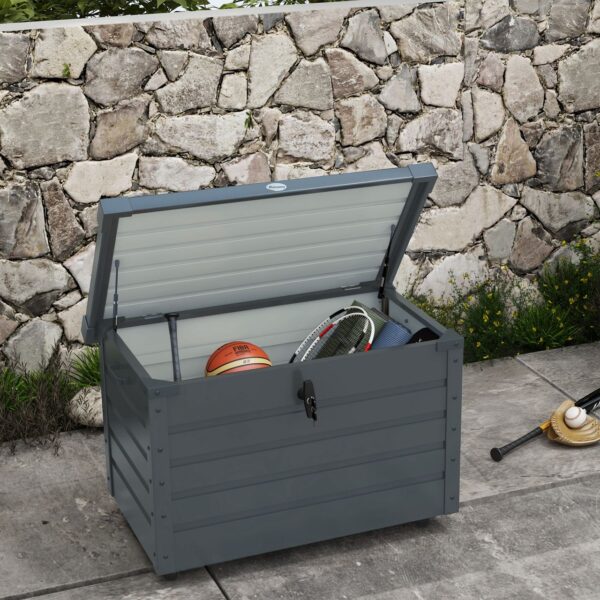 Outsunny Gartenbox Aufbewahrungsbox mit Rollen, gartentruhe mit Schloss Grau
