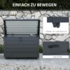 Outsunny Gartenbox Aufbewahrungsbox mit Rollen, gartentruhe mit Schloss Grau