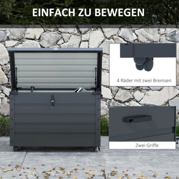 Outsunny Gartenbox Aufbewahrungsbox mit Rollen, gartentruhe mit Schloss Grau