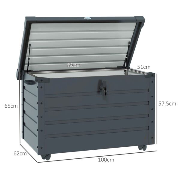 Outsunny Gartenbox Aufbewahrungsbox mit Rollen, gartentruhe mit Schloss Grau