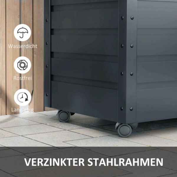 Outsunny Gartenbox Aufbewahrungsbox mit Rollen, gartentruhe mit Schloss Grau