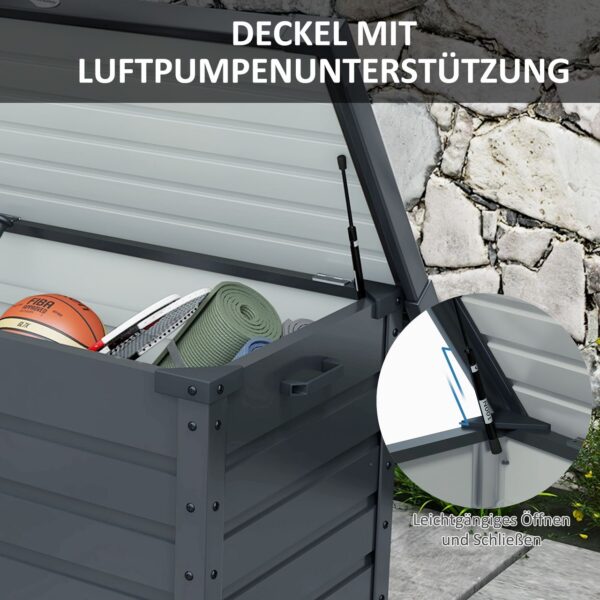 Outsunny Gartenbox Aufbewahrungsbox mit Rollen, gartentruhe mit Schloss Grau