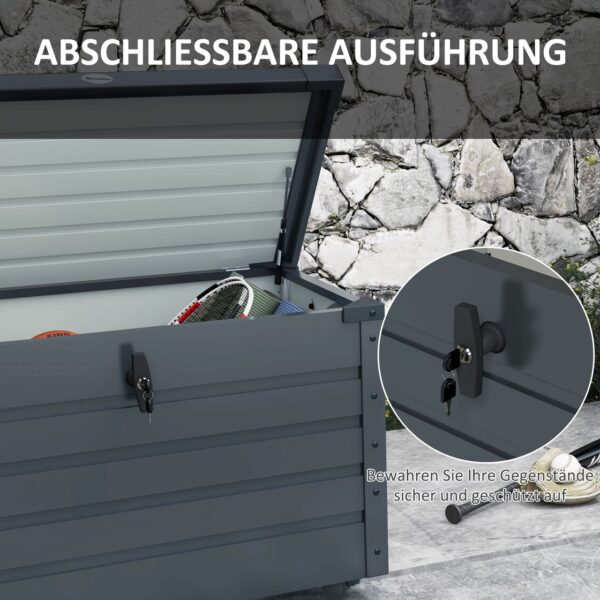 Outsunny Gartenbox Aufbewahrungsbox mit Rollen, gartentruhe mit Schloss Grau