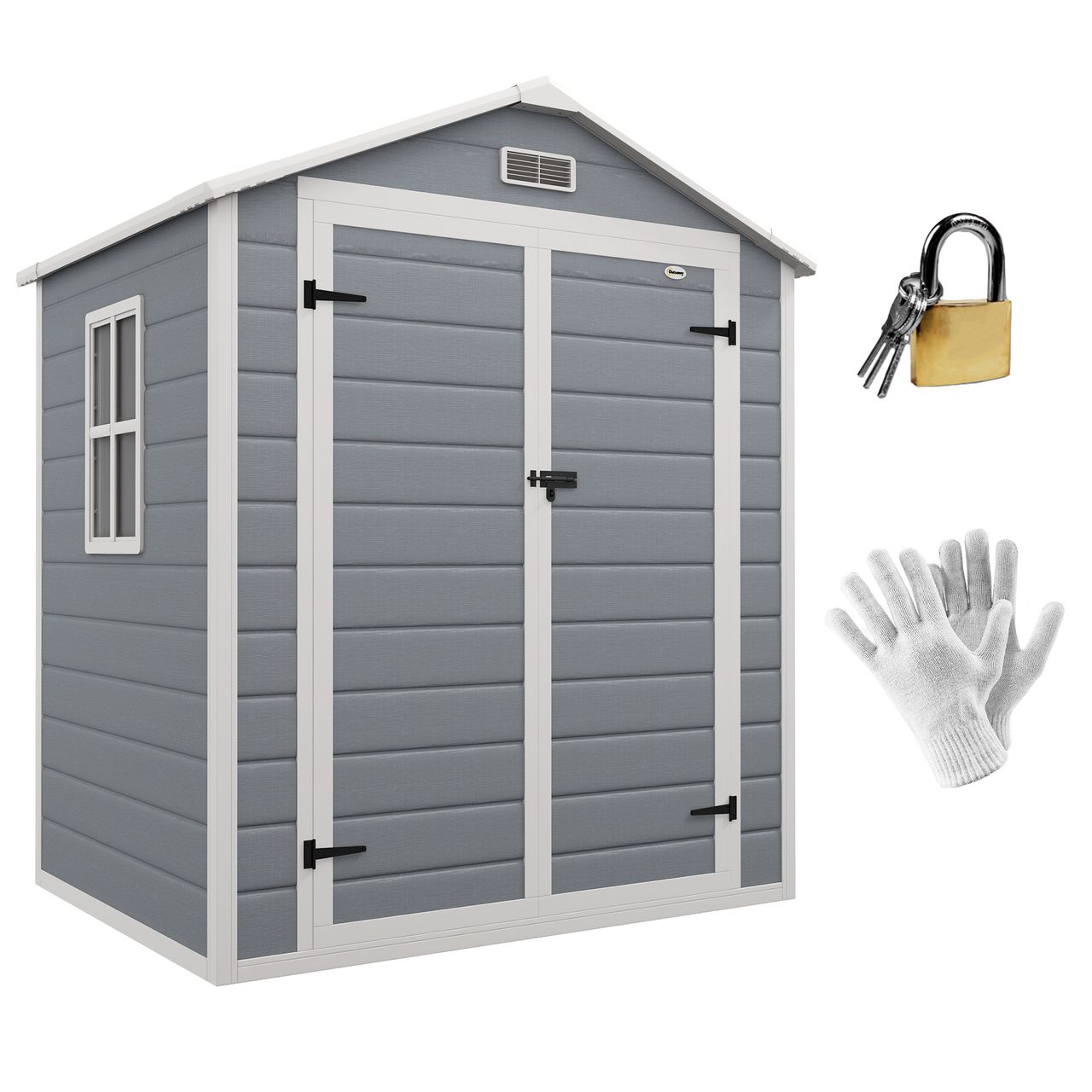 Outsunny Gerätehaus mit Pultdach 183 x 134 cm Gartenhaus mit Fenster für Garten Grau