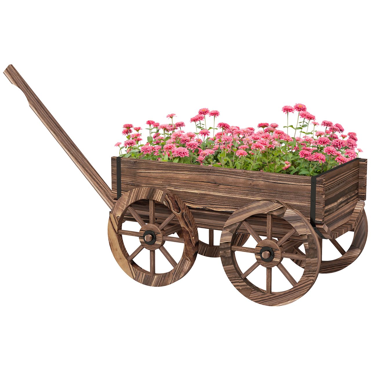 Outsunny Blumenkasten im Holzwagen – Design, Pflanzenwagen, pflanzenkasten für Garten