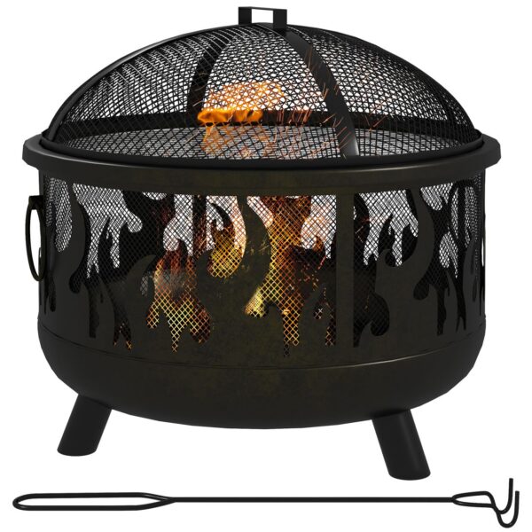 4255633555496-1 Outsunny Feuerschale Feuerkorb Feuerstelle mit Funkenschutz Grillrost Garten BBQ