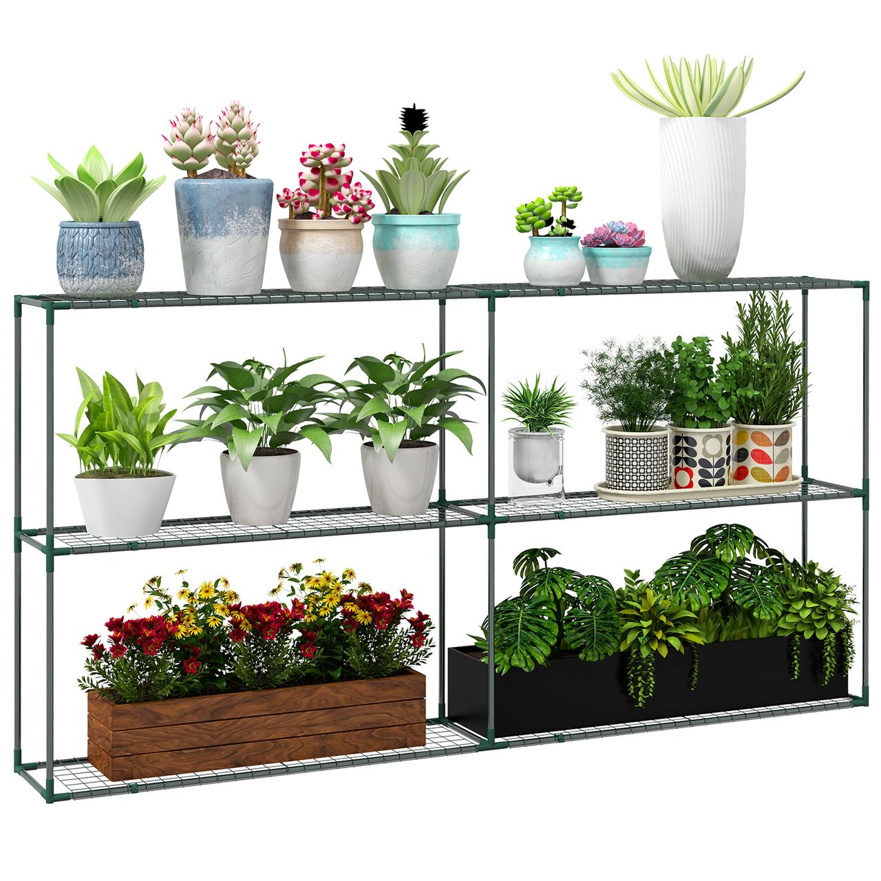 Outsunny Pflanzenregal, Blumenregal Pflanzentreppe mit 3 Stufen, für Garten