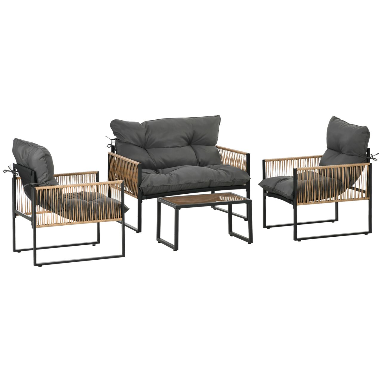 Outsunny 4 tlg. Rattan Gartenmöbel – Set, sitzgruppe mit Kissen für Garten, Terrasse