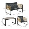 Outsunny 4 tlg. Rattan Gartenmöbel – Set, sitzgruppe mit Kissen für Garten, Terrasse