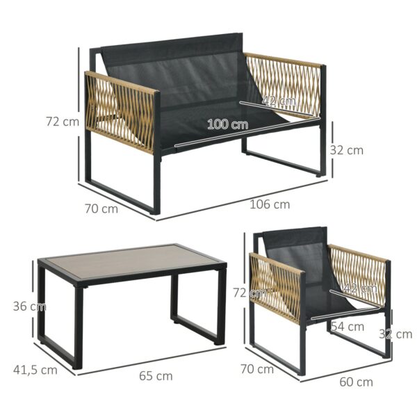 Outsunny 4 tlg. Rattan Gartenmöbel – Set, sitzgruppe mit Kissen für Garten, Terrasse
