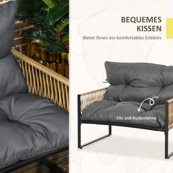 Outsunny 4 tlg. Rattan Gartenmöbel – Set, sitzgruppe mit Kissen für Garten, Terrasse