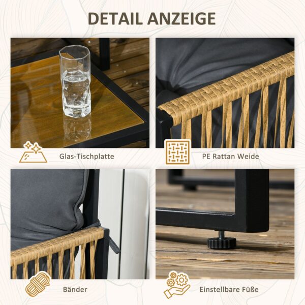 Outsunny 4 tlg. Rattan Gartenmöbel – Set, sitzgruppe mit Kissen für Garten, Terrasse