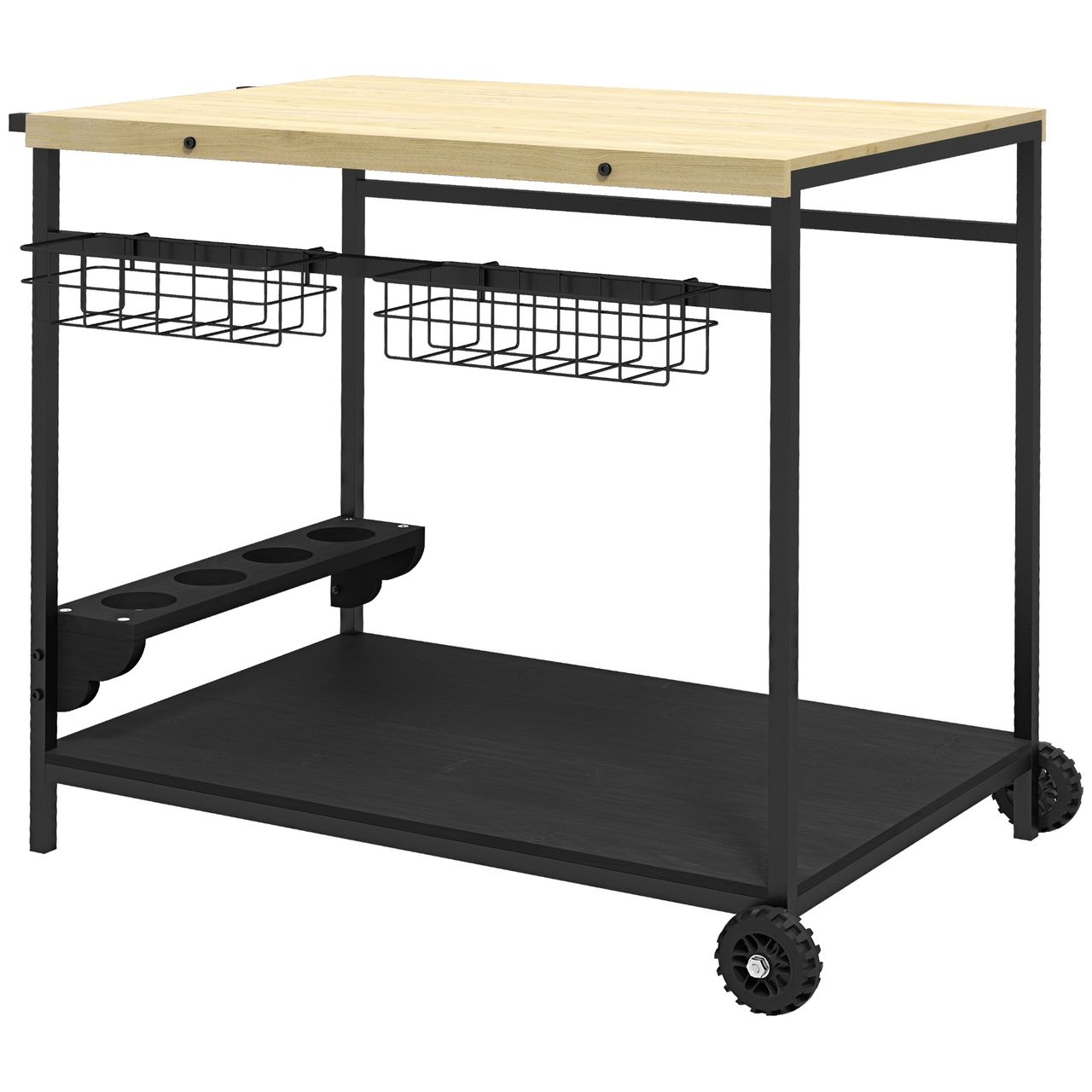 Outsunny Servierwagen Barbecue Trolley Gartenrollwagen mit 2 Ebenen Natur