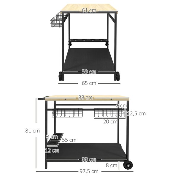 4255633560834-3 Outsunny Servierwagen Barbecue Trolley Gartenrollwagen mit 2 Ebenen Natur