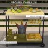 4255633560834-4 Outsunny Servierwagen Barbecue Trolley Gartenrollwagen mit 2 Ebenen Natur