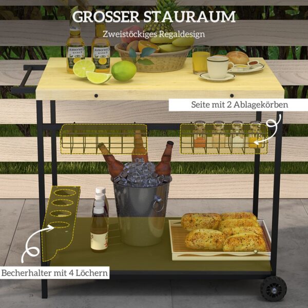 4255633560834-4 Outsunny Servierwagen Barbecue Trolley Gartenrollwagen mit 2 Ebenen Natur