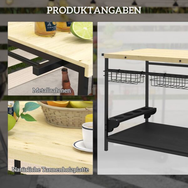 4255633560834-6 Outsunny Servierwagen Barbecue Trolley Gartenrollwagen mit 2 Ebenen Natur
