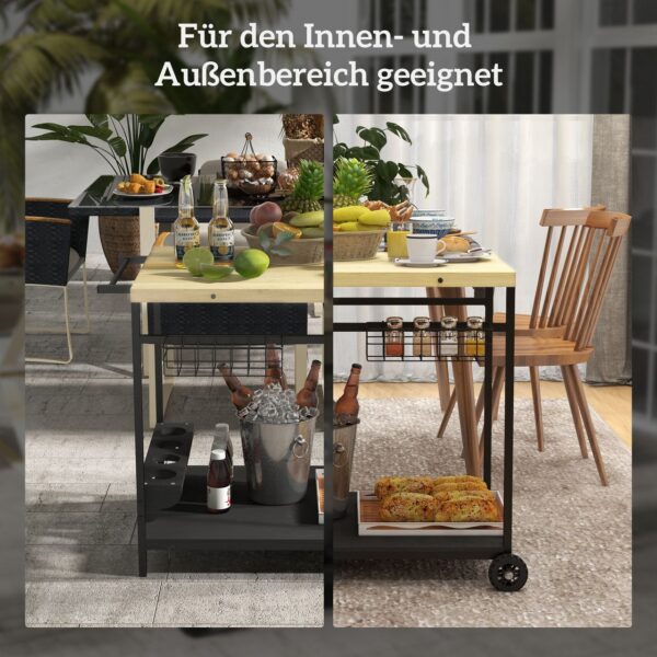 4255633560834-7 Outsunny Servierwagen Barbecue Trolley Gartenrollwagen mit 2 Ebenen Natur