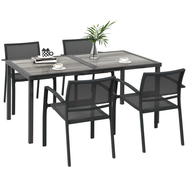 Outsunny 5 tlg. Sitzgruppe Gartenmöbel – Set, Gartengarnitur mit 1 Esstisch, 4 Stühlen Grau