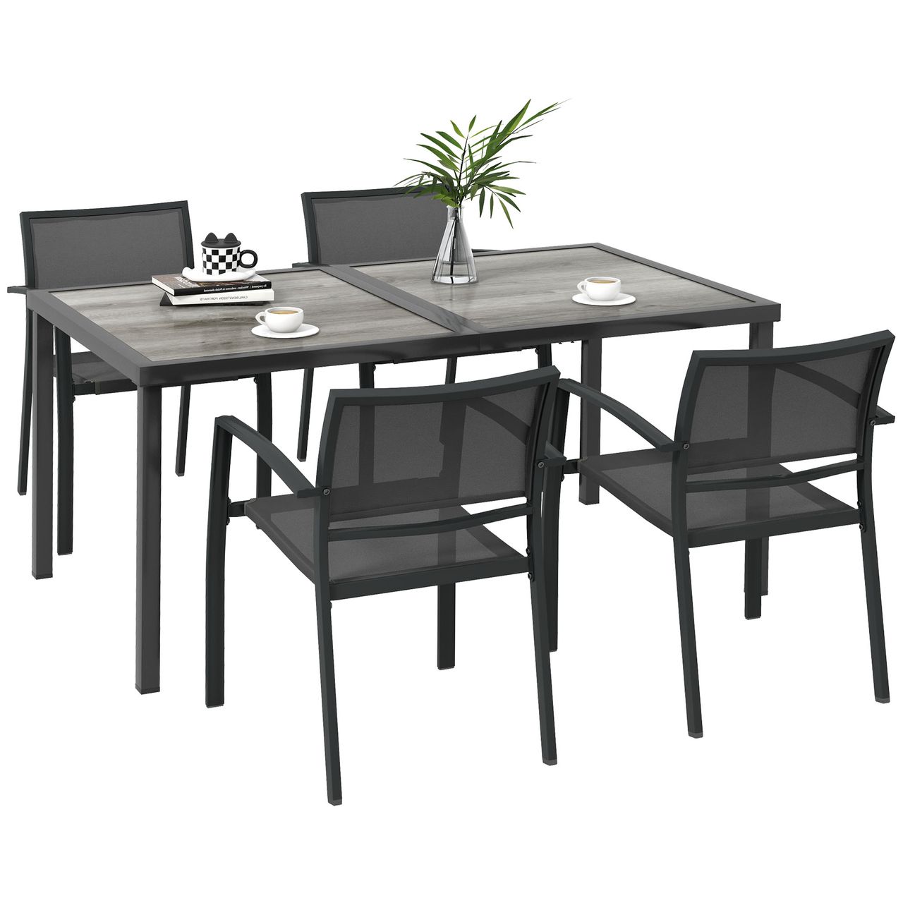 Outsunny 5 tlg. Sitzgruppe Gartenmöbel – Set, Gartengarnitur mit 1 Esstisch, 4 Stühlen Grau