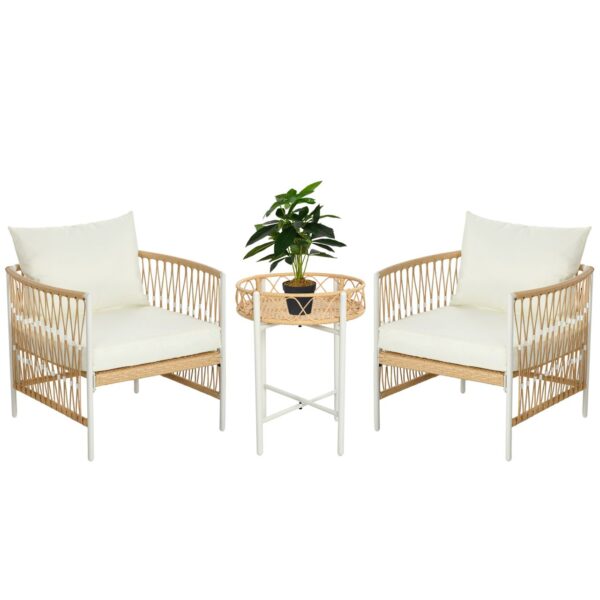 Outsunny 3er Set Rattan Gartenmöbel – Set, Gartengarnitur mit 2 Gartenstühle, Beistelltisch