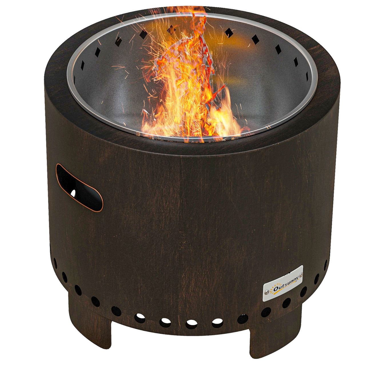 Outsunny Feuerschale, rauchfreier Tischfeuer, Ø45 cm Feuerstelle mit Griff, Schürhaken