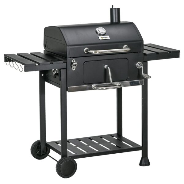 Outsunny Holzkohlegrill, Campinggrill mit zwei Grillrost, klappbar Seitenablage