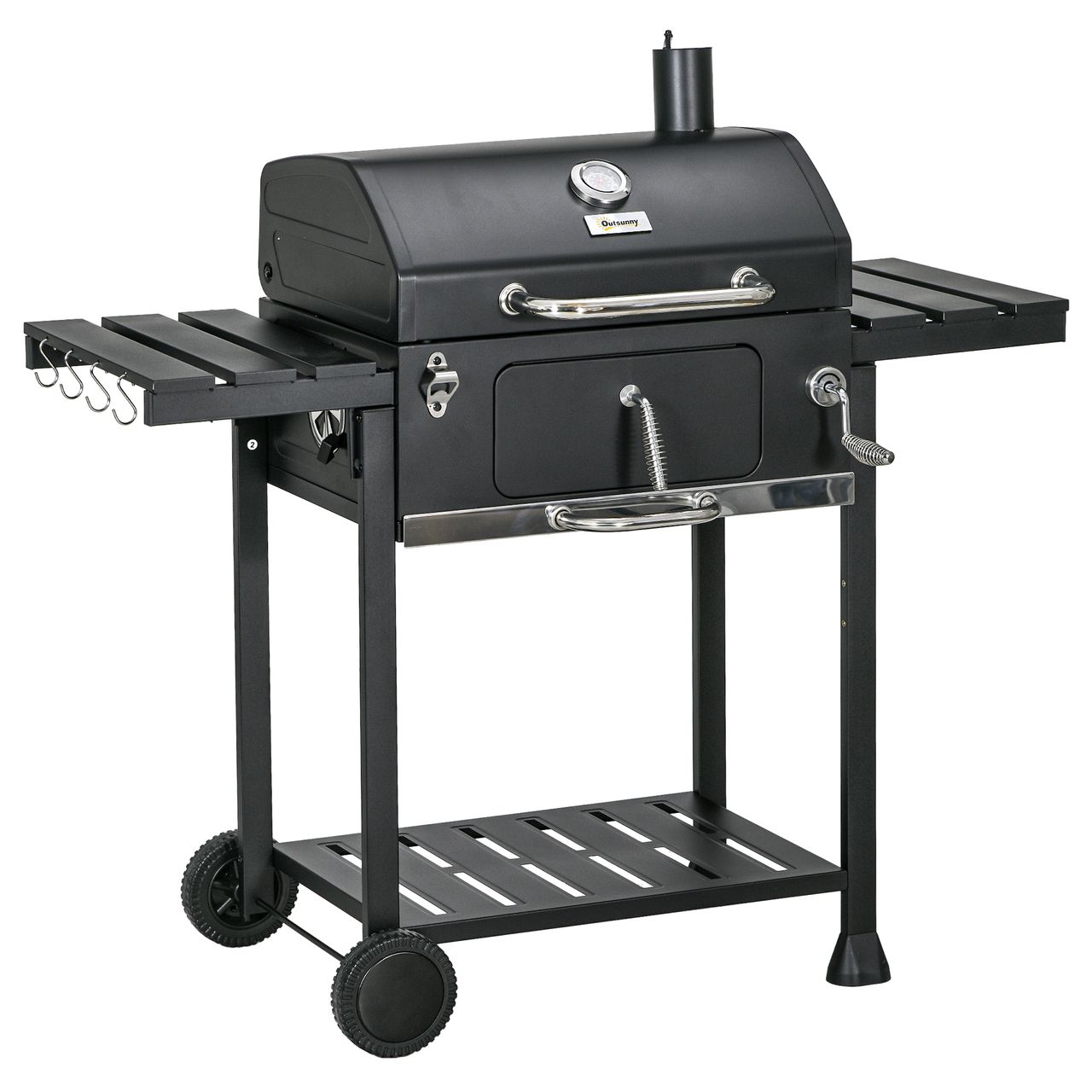 Outsunny Holzkohlegrill, Campinggrill mit zwei Grillrost, klappbar Seitenablage
