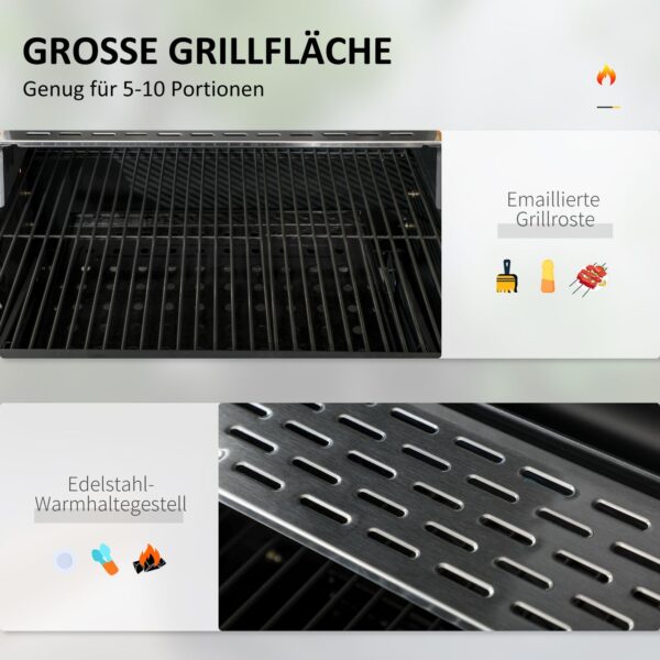 Outsunny Holzkohlegrill, Campinggrill mit zwei Grillrost, klappbar Seitenablage